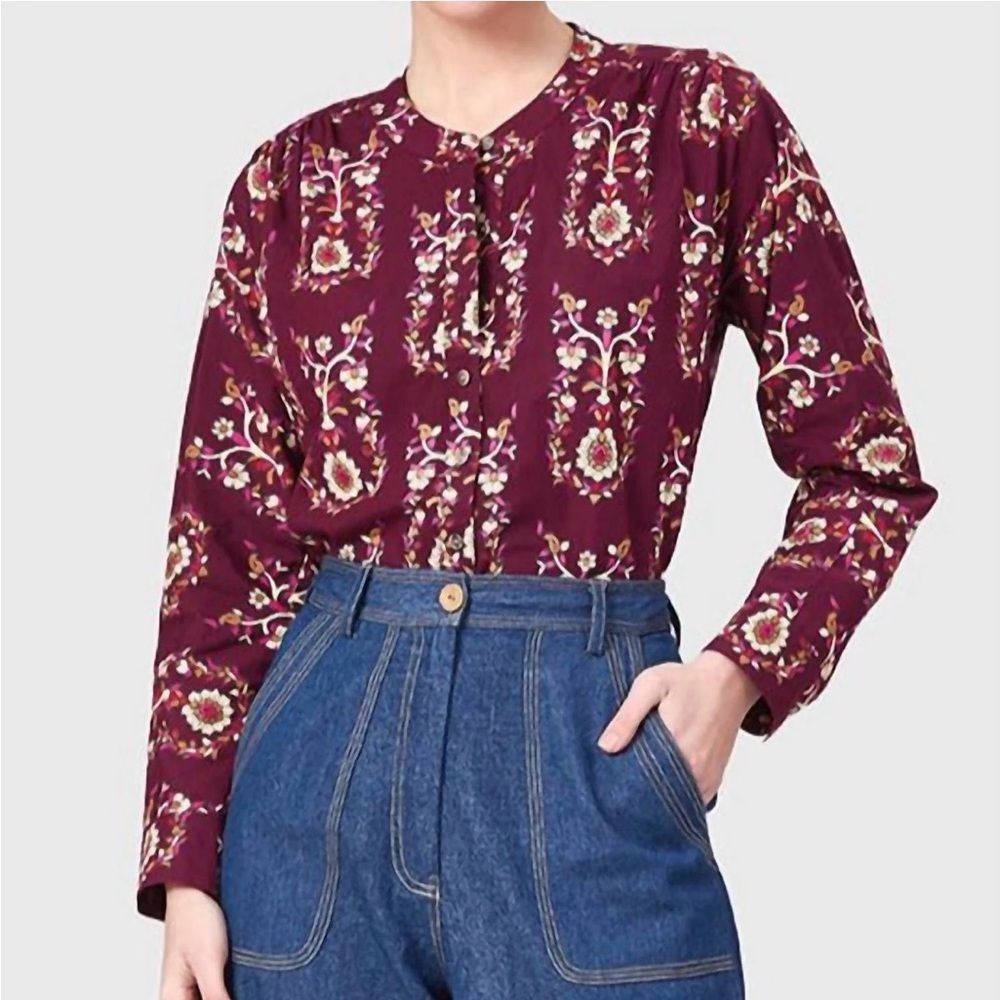 Livro-NWT Bradley Women's Floral Button-Front Blouse - Burgundy